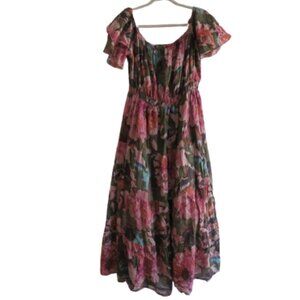 WORLD MARKET Tiered Maxi Dress in Purple Green Floral Boho Summer - Size L/XL